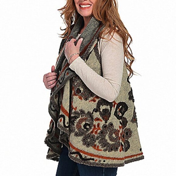 4 for $40 SALE! Indigo Thread Co. Embroidered Boiled Wool Vest, Tan Floral, OSFM - Picture 2 of 15